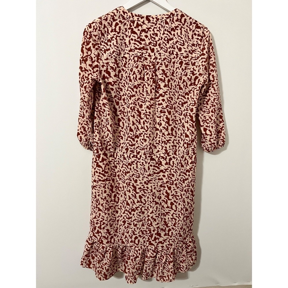 Cabi Sienna Dress Women XS Red Leopard Print Drawstring Waist Ruffle Hem 5406 - Picture 4 of 11